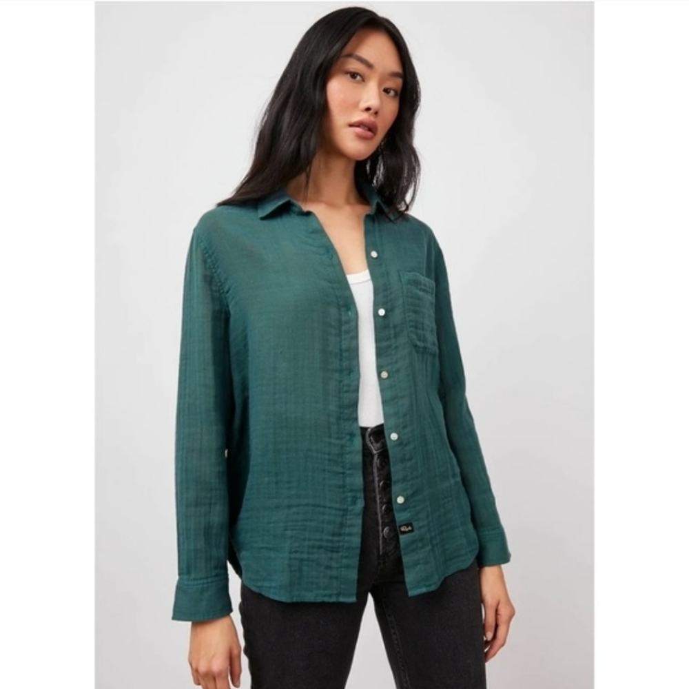 Rails Ellis Shirt In Aspen Grove Green Size Small Organic Cotton Gauze